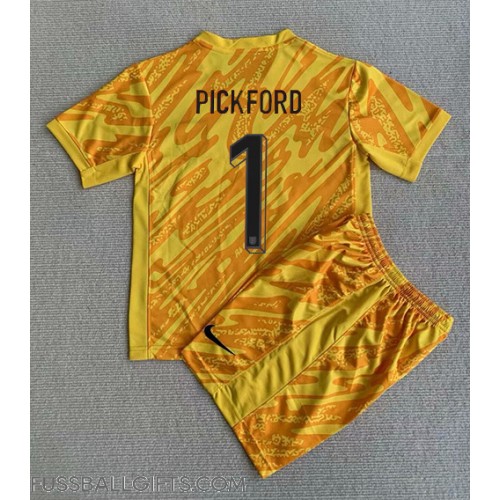 England Jordan Pickford #1 Torwart Fußballbekleidung Heimtrikot Kinder EM 2024 Kurzarm (+ kurze hosen)